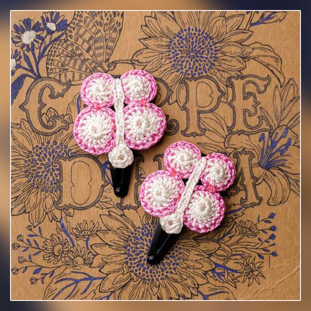 Handmade Crochet Flower Hair Clips Set - White Butterfly