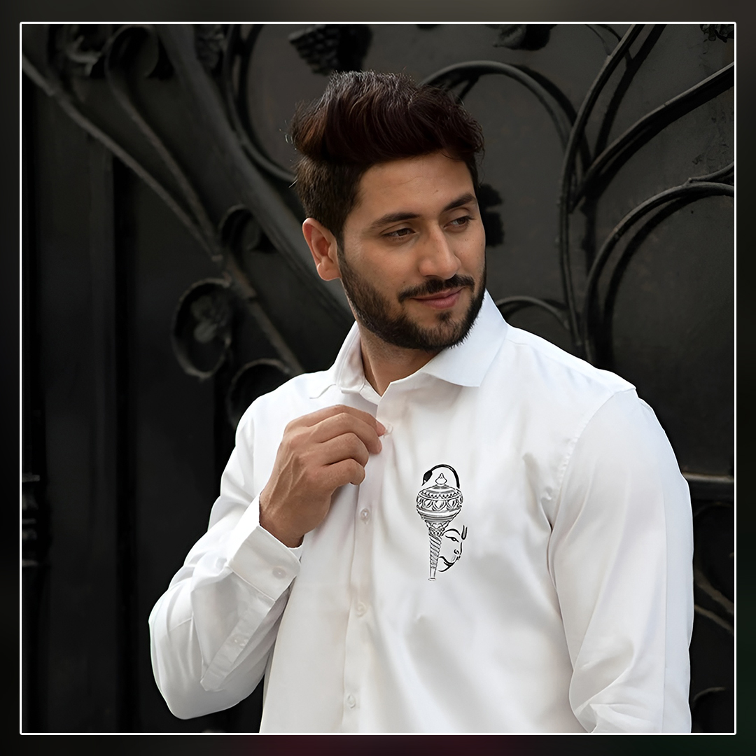 Abstract Hanuman Hand Painted Shirt - White