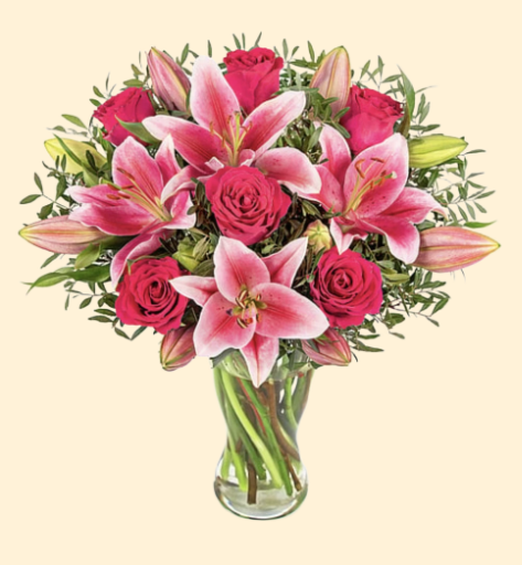 Bunga Vas Meja mawar dan lily