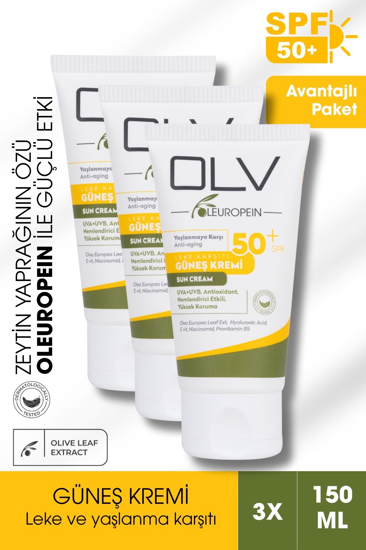 OLV Oleuropein Güneş Kremi SPF 50+ 3x150ml