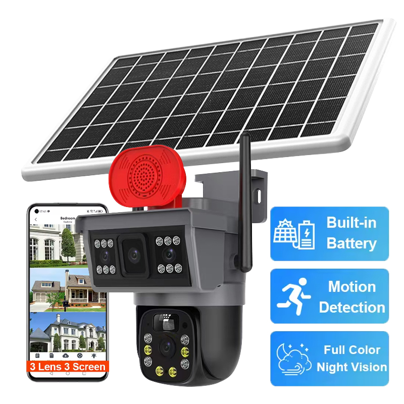 6MP 4G SIM Solar CCTV Camera 360 Degree Motion Detection Dual Lenses Night Vision Full Color