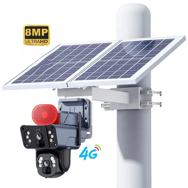 40W Solar Panel HD 4MP Security Dual Lens Wireless 4G SIM Card Outdoor PTZ CCTV Surveillance Camera O-KAM Pro