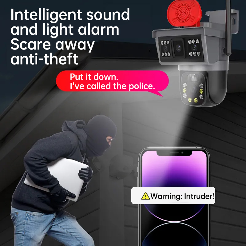 6MP 4G SIM Solar CCTV Camera 360 Degree Motion Detection Dual Lenses Night Vision Full Color