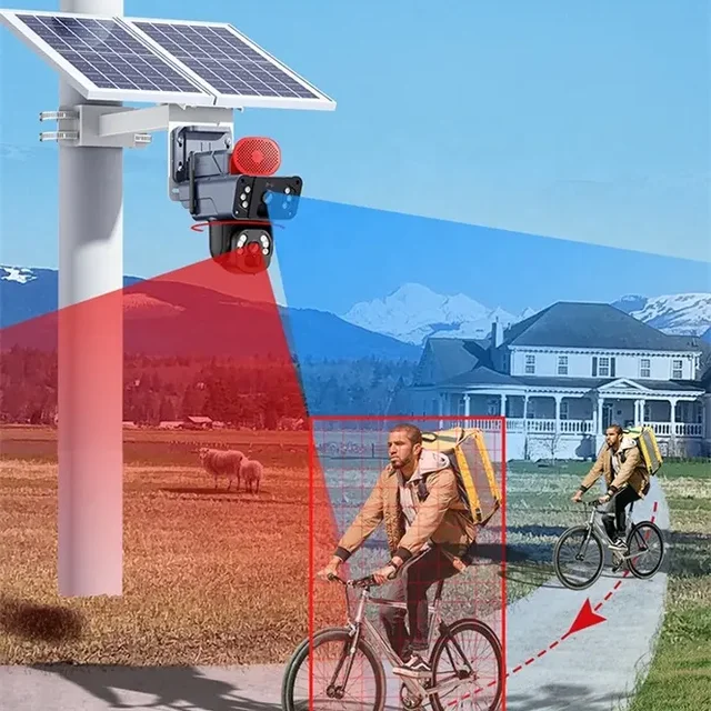 40W Solar Panel HD 4MP Security Dual Lens Wireless 4G SIM Card Outdoor PTZ CCTV Surveillance Camera O-KAM Pro