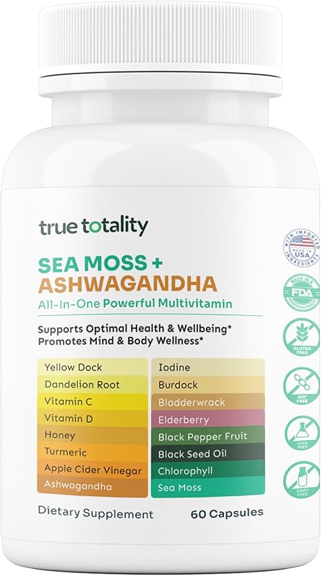 Sea Moss + Ashwagandha Multivitamin support mind, body, and immune health.