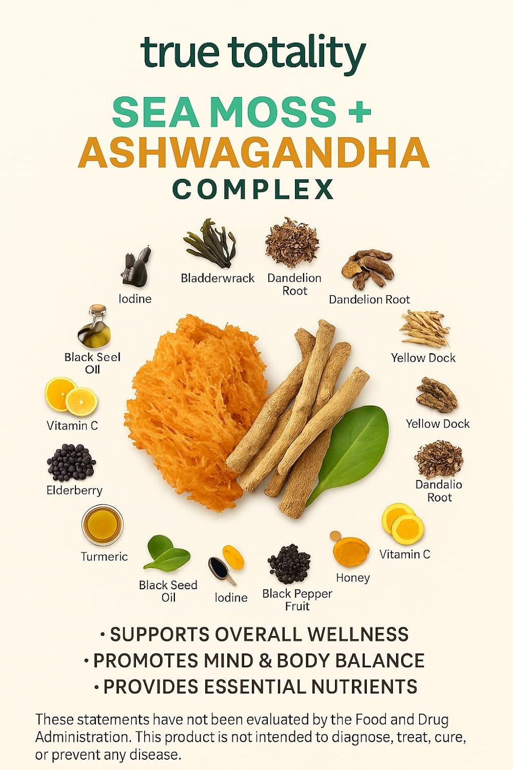 Sea Moss + Ashwagandha Multivitamin support mind, body, and immune health.