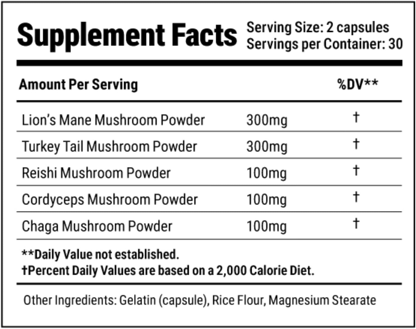 Mushroom Power Complex – Doctor Formulated with Lion’s Mane, Reishi, Turkey Tail, Cordyceps & Chaga – Brain & Immune Support – 60 Capsules