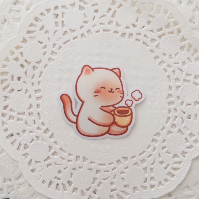 Cute Cat Coffee Stickers Diecut Set of 2