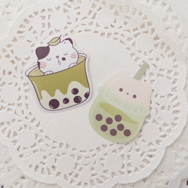 Cute Bubble Tea Stickers Glossy Vinyl Set of 2