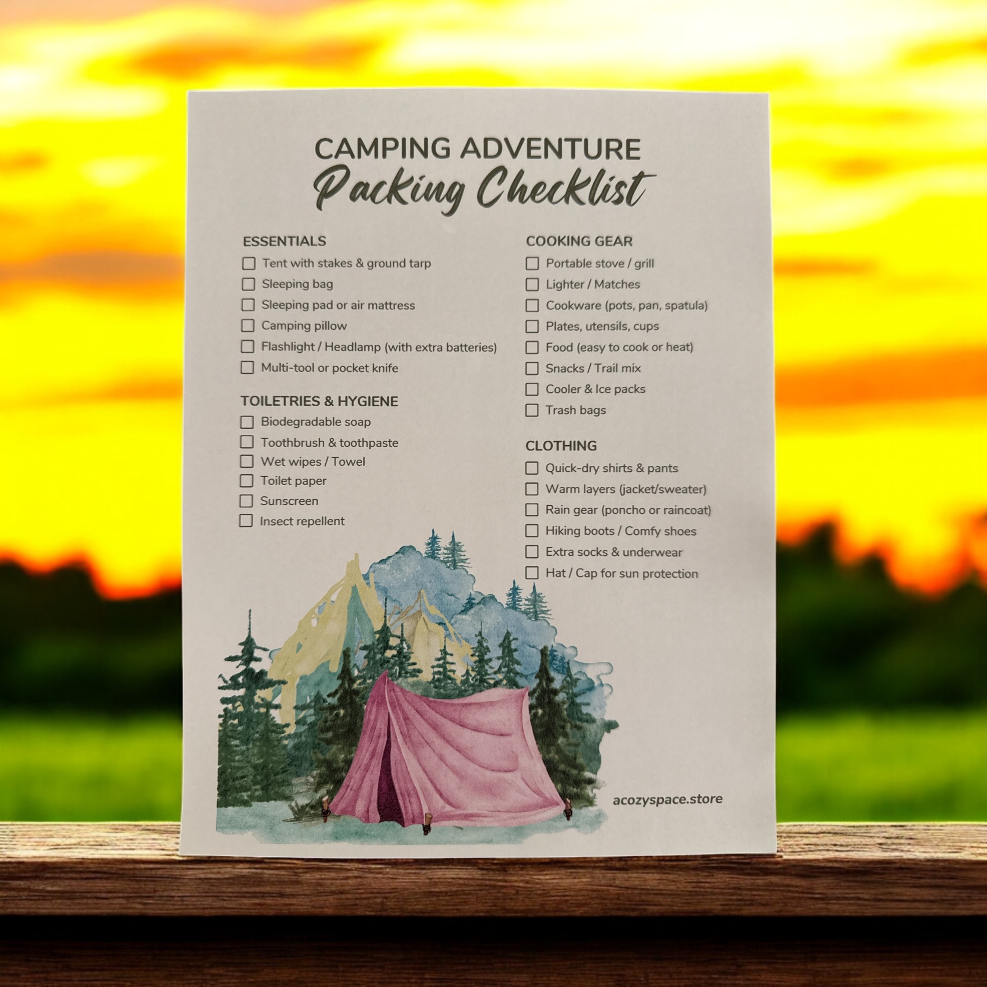 Camping Adventure Packing Checklist Set of 4