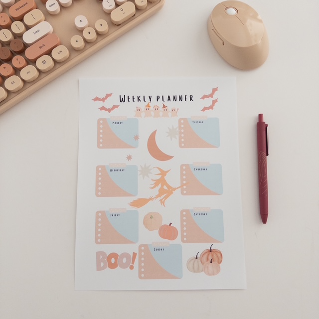 Halloween-themed weekly planner
