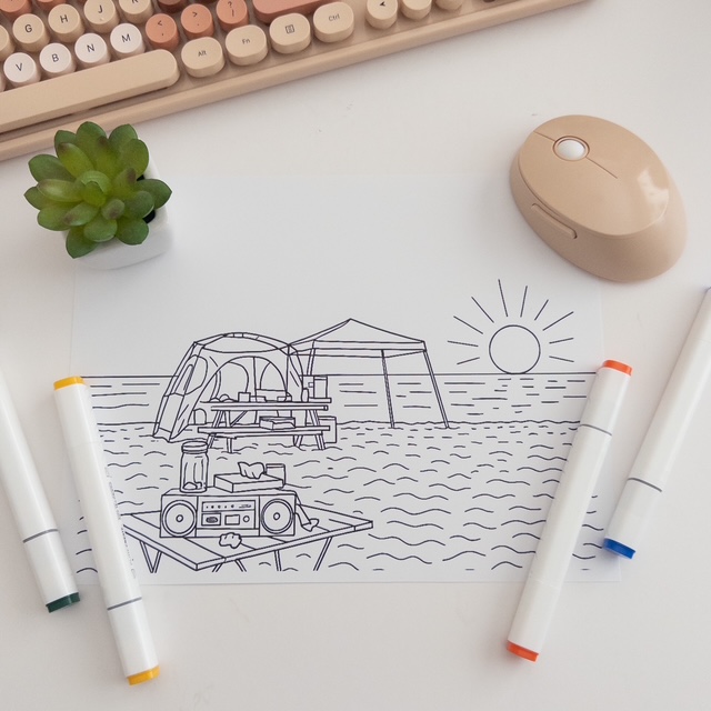 Camping Scene Coloring Page 2 pages Printables