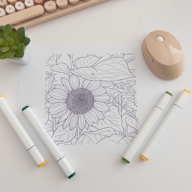 Sunflower and Exotic Flower Coloring Sheet Printable 2 pages 
