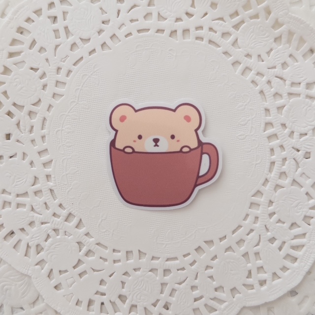 Cute Coffee and Bear Stickers Glossy Set of 2