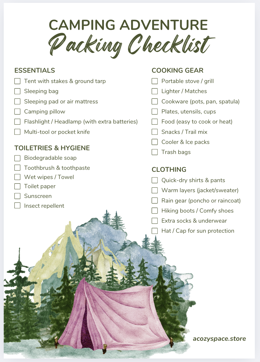Camping Adventure Packing Checklist Set of 4