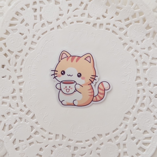 Cute Cat Coffee Stickers Diecut Set of 2