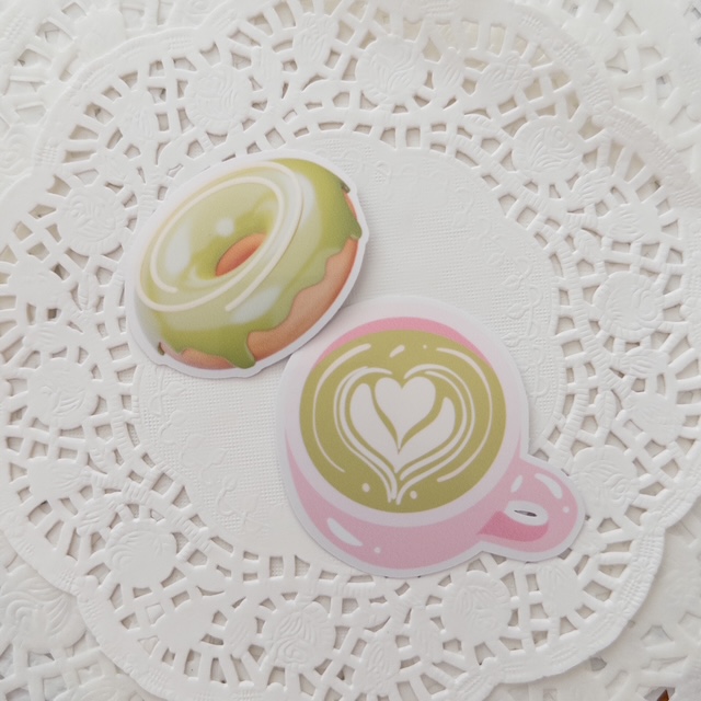 Matcha Donut and Latte Sticker Set of 2