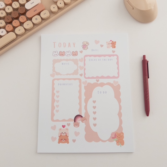 Cute Daily Planner Notepad 30 Page Tear Off