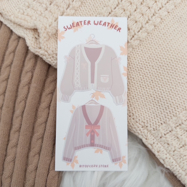 Minimalist Neutral Sweater Weather Sticker Diecut Glossy Set of 2