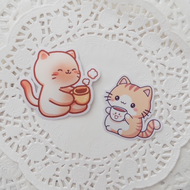 Cute Cat Coffee Stickers Diecut Set of 2