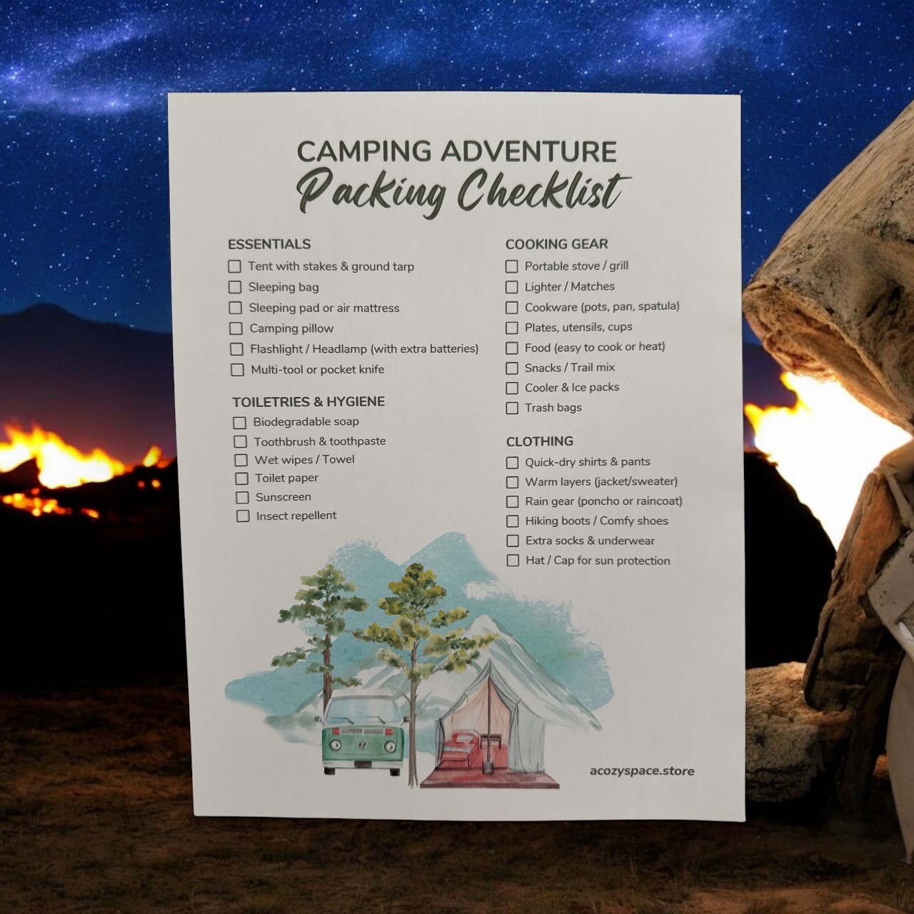 Camping Adventure Packing Checklist Set of 4