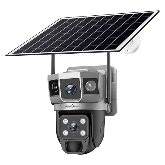 Active Pixel 4G Dual Camera 4mp+4mp Lens Solar Powered | 4G SIM | IP66 Waterproof | 2-Way Audio | (G5) Outdoor Surveillance for Agriculture,Construction Site,Farm,Garden etc (Solar Dual Lens).