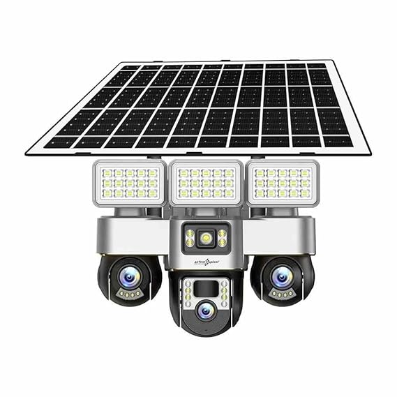 Active Pixel 4G Solar Powered 4MP CCTV Camera with 2+1 Lens | PTZ 360° Wireless Outdoor Security Camera with LED Floodlights | Motion Detection, SIM Card Slot, 2-Way Audio, IP66 Waterproof