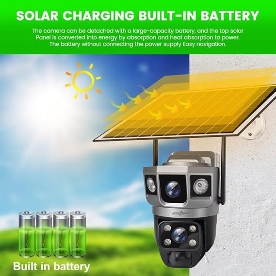Active Pixel 4G Dual Camera 4mp+4mp Lens Solar Powered | 4G SIM | IP66 Waterproof | 2-Way Audio | (G5) Outdoor Surveillance for Agriculture,Construction Site,Farm,Garden etc (Solar Dual Lens).