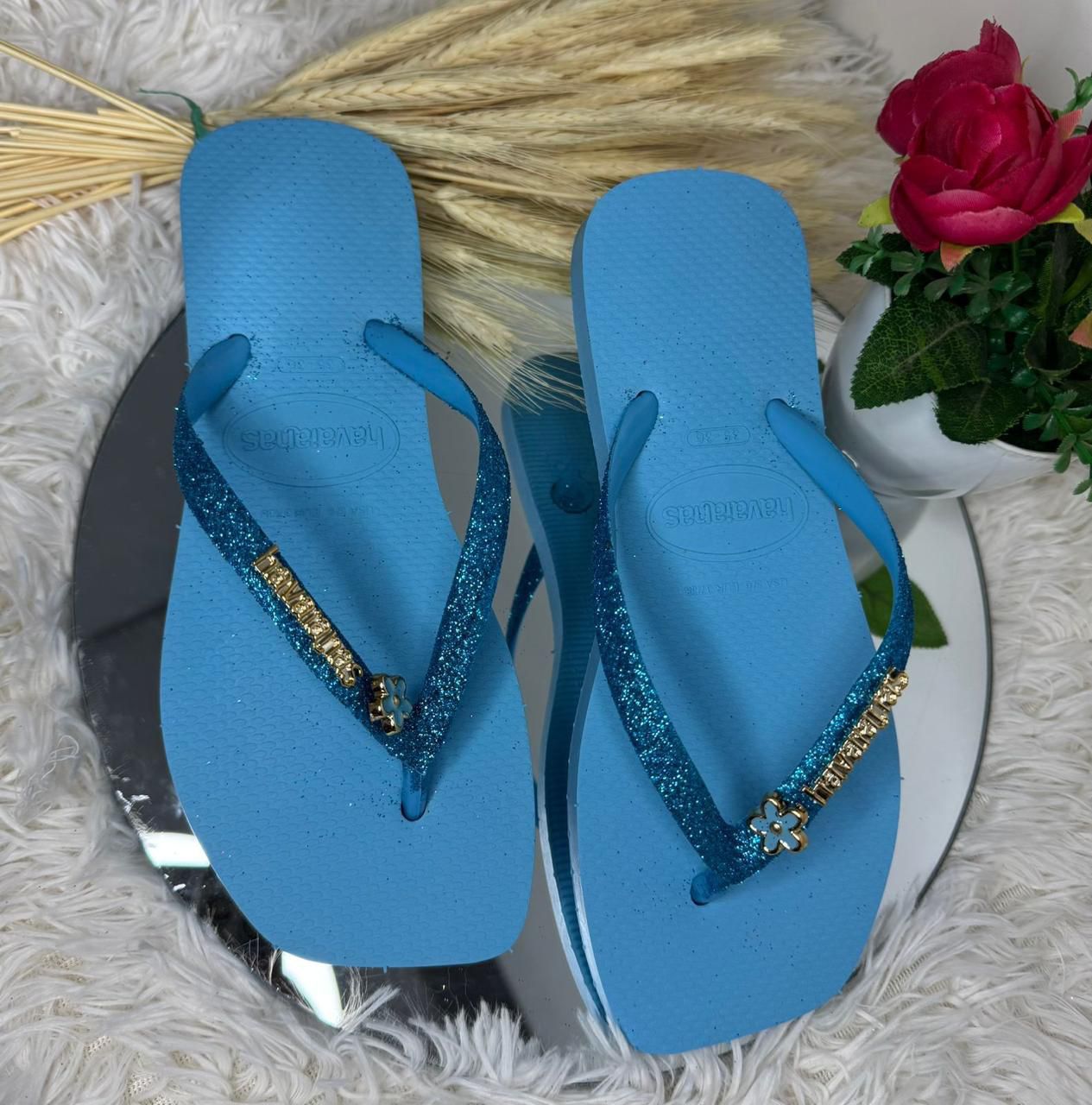 Chinelo Havaianas Slim Glitter com Aplique de Flor - Atacado 12 Pares