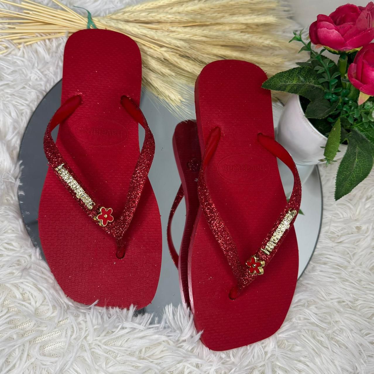 Chinelo Havaianas Slim Glitter com Aplique de Flor - Atacado 12 Pares