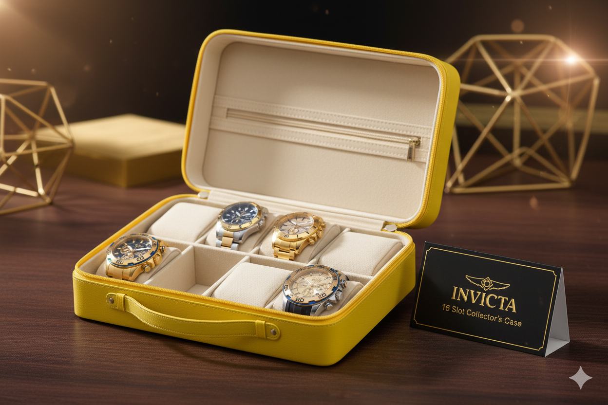 Caixa Invicta em Couro Sintético para 16 Relógios Amarelo