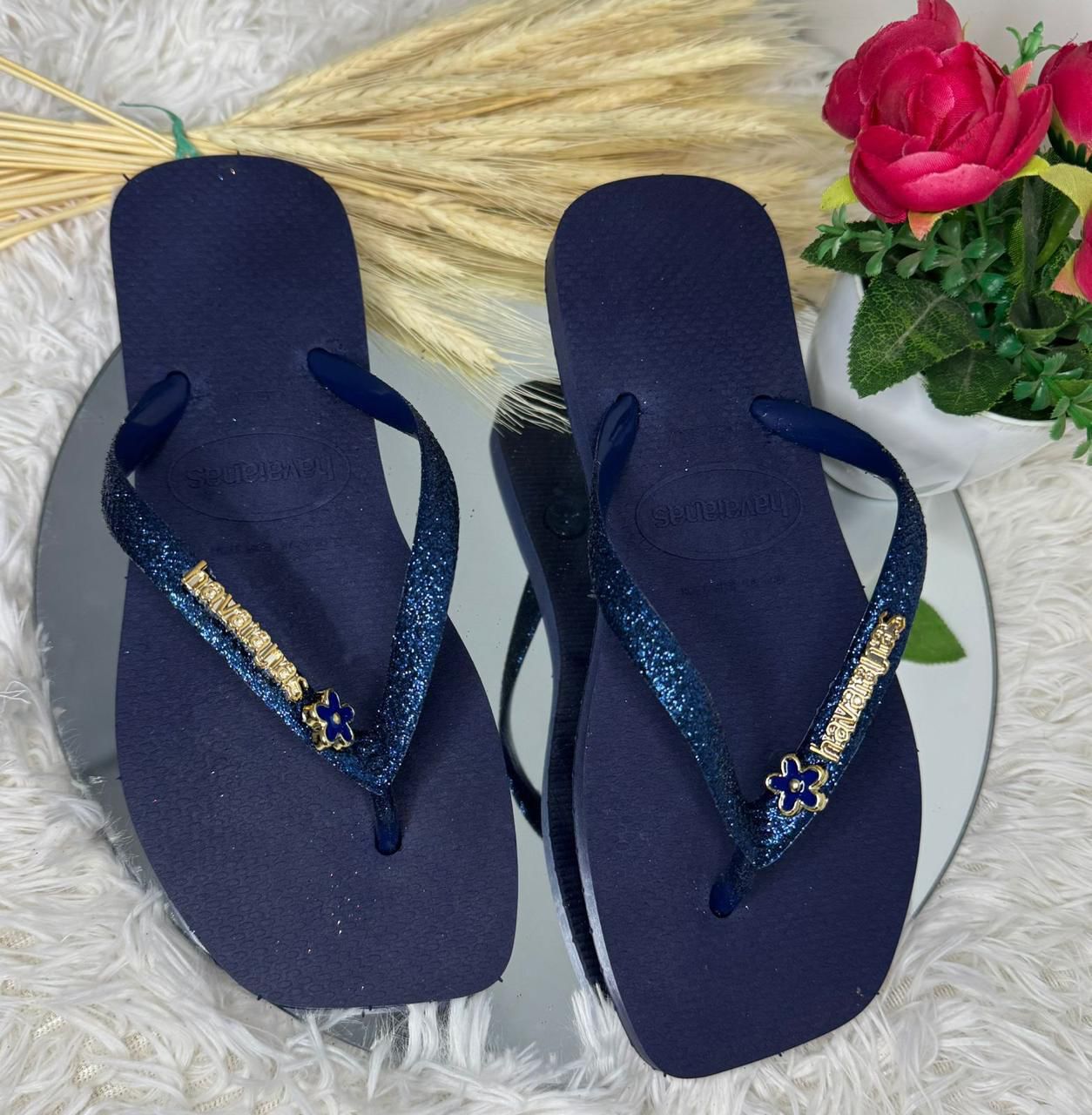 Chinelo Havaianas Slim Glitter com Aplique de Flor - Atacado 12 Pares