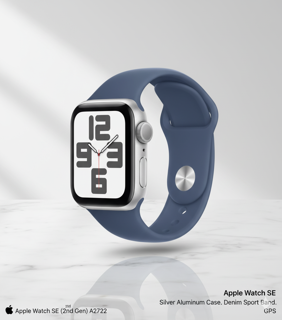 Apple Watch SE 2ª Geração 40 mm S M MXEC3LL A2722 GPS - Prata Alumínio Denim Sport