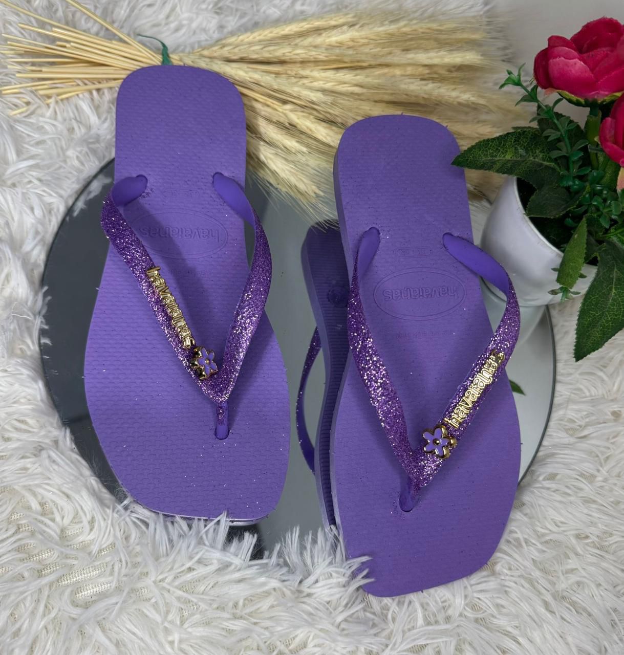 Chinelo Havaianas Slim Glitter com Aplique de Flor - Atacado 12 Pares