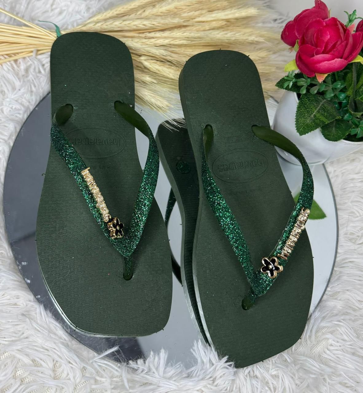 Chinelo Havaianas Slim Glitter com Aplique de Flor - Atacado 12 Pares