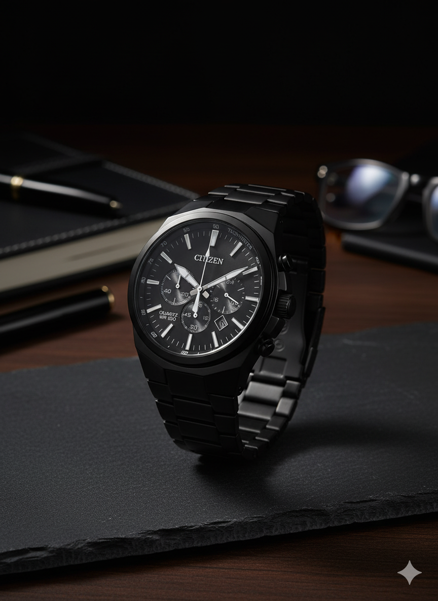 Citizen Quartz Chronograph AN8175-55E: Precisão e Estilo Totalmente Preto