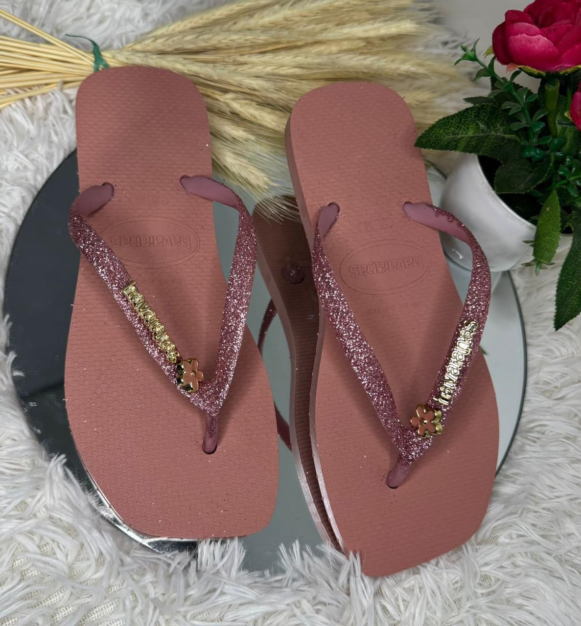 Chinelo Havaianas Slim Glitter com Aplique de Flor - Atacado 12 Pares