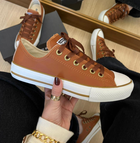 Converse All Star Cano Baixo Corino - Marrom Caramelo - Atacado (Caixa Fechada)