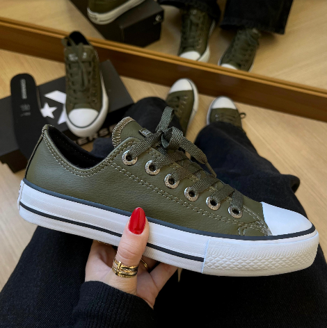 Converse All Star Cano Baixo Corino - Militar - Atacado (Caixa Fechada)