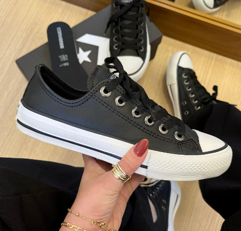 All Star Cano Baixo Corino Preto - Atacado Unissex (Caixa Fechada)