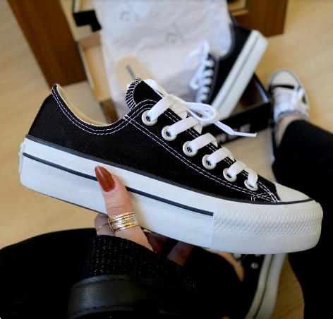 Converse All Star Cano Baixo PRETO TECIDO  Plataforma - Atacado (Caixa Fechada)