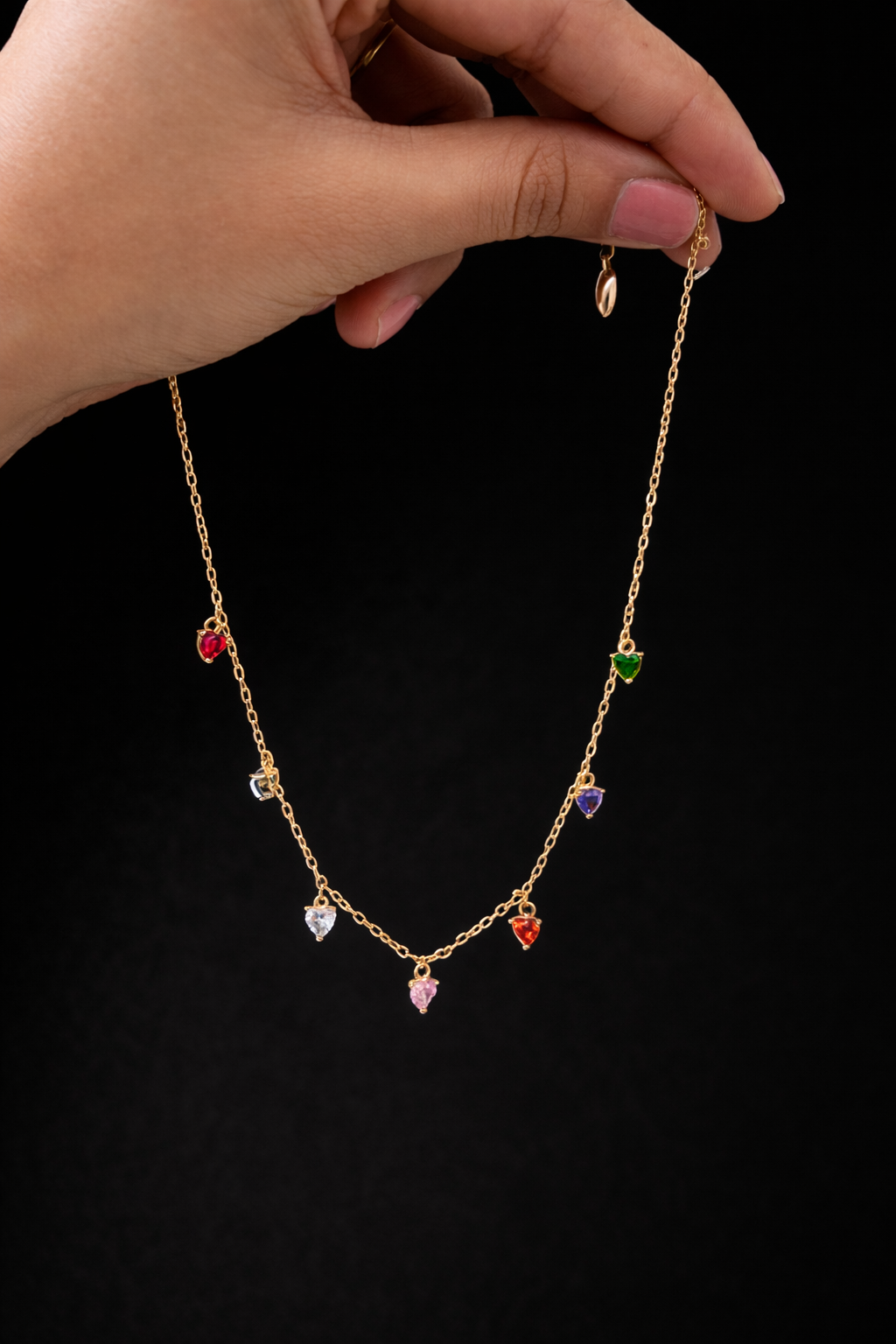 Multi Stone Heart Chain
