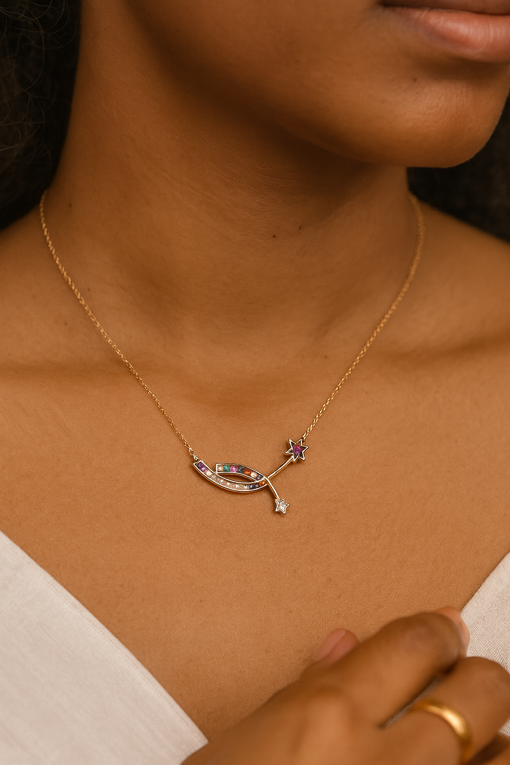 Celestial necklace with vibrant gemstones