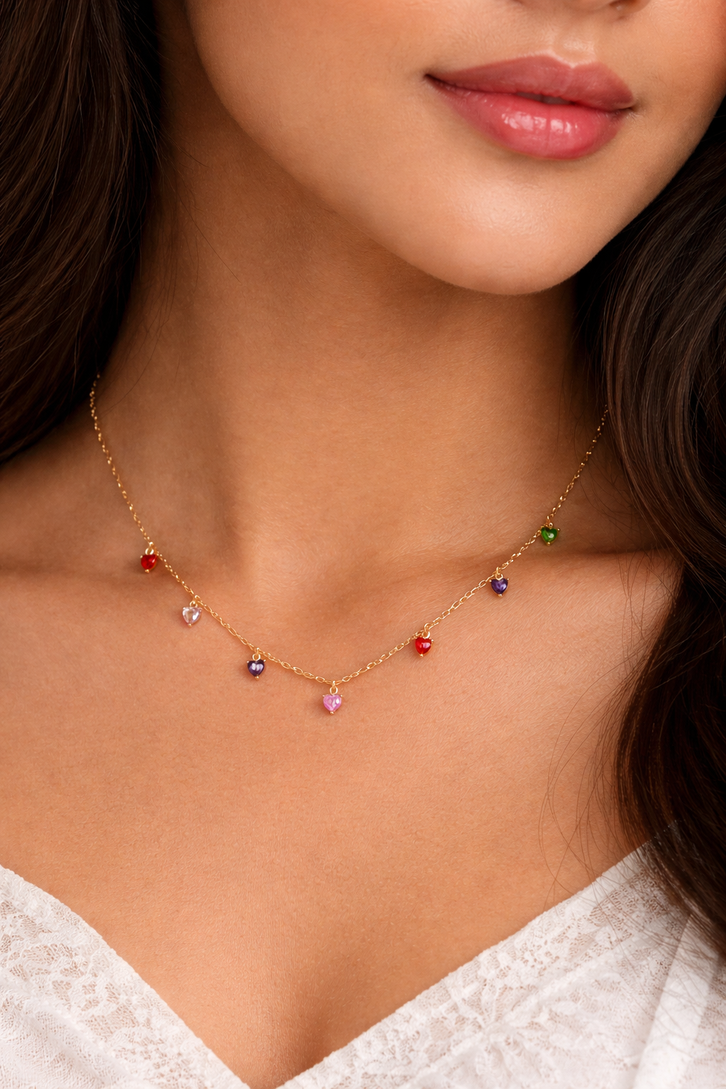 Multi Stone Heart Chain 