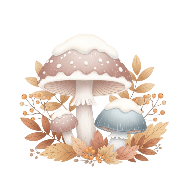 Free Snowy Winter Mushrooms Clipart