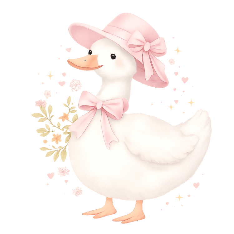 Free Pink Goose Baby Shower Girl Clipart with Hat & Bow