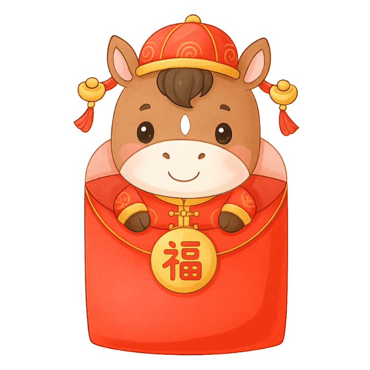 Free Cute Chinese New Year Horse in Red Envelope Clipart