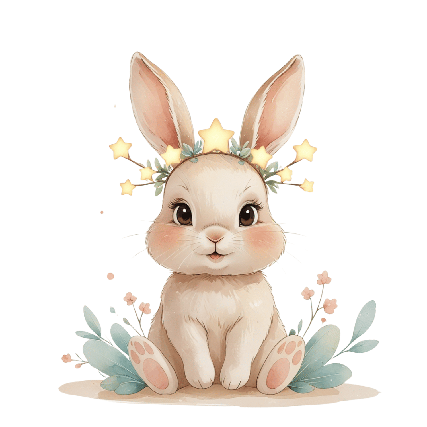 Free Watercolor Bunny with Star Headband Clipart