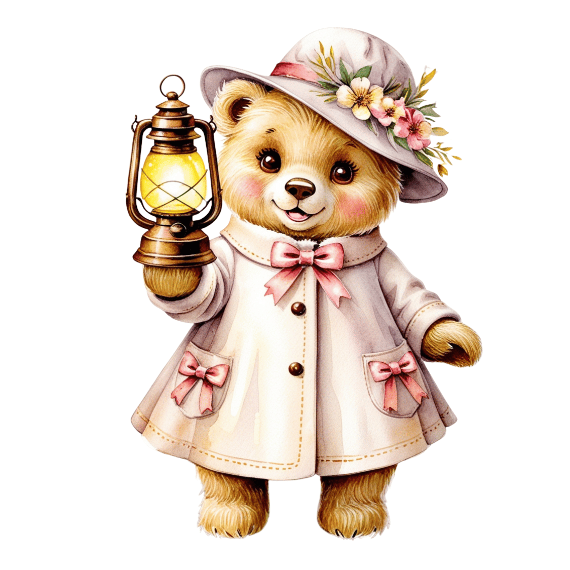 Free Vintage Teddy Bear Girl with Lantern Clipart