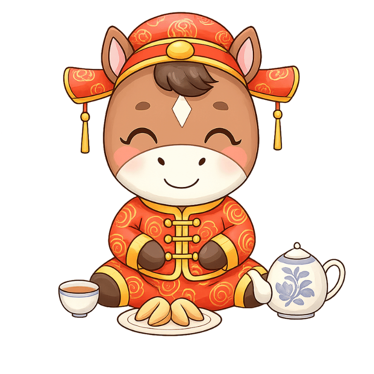 Free Cute Chinese New Year Horse with Tea Time Clipart